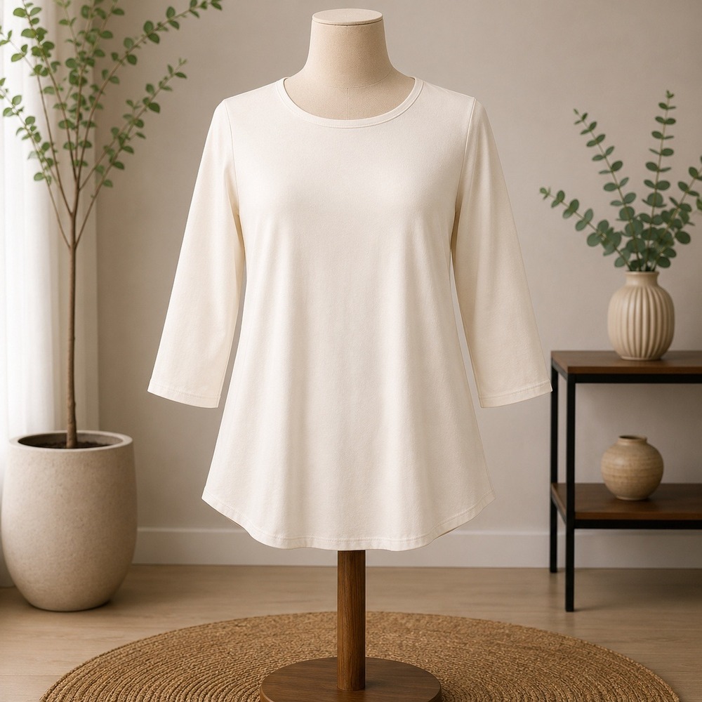NEW Susan Graver Weekend Essentials Top Womens XLP Cream Long Sleeve Crew Neck